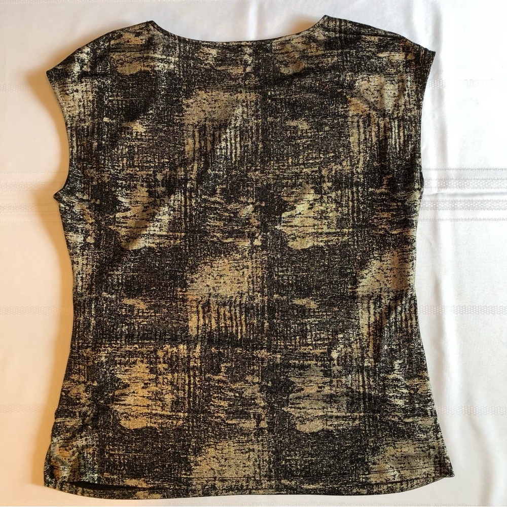 Calvin Klein Gold & Black Graphic Cap Sleeve Blouse with Side Ruche Size XL - Picture 4 of 9